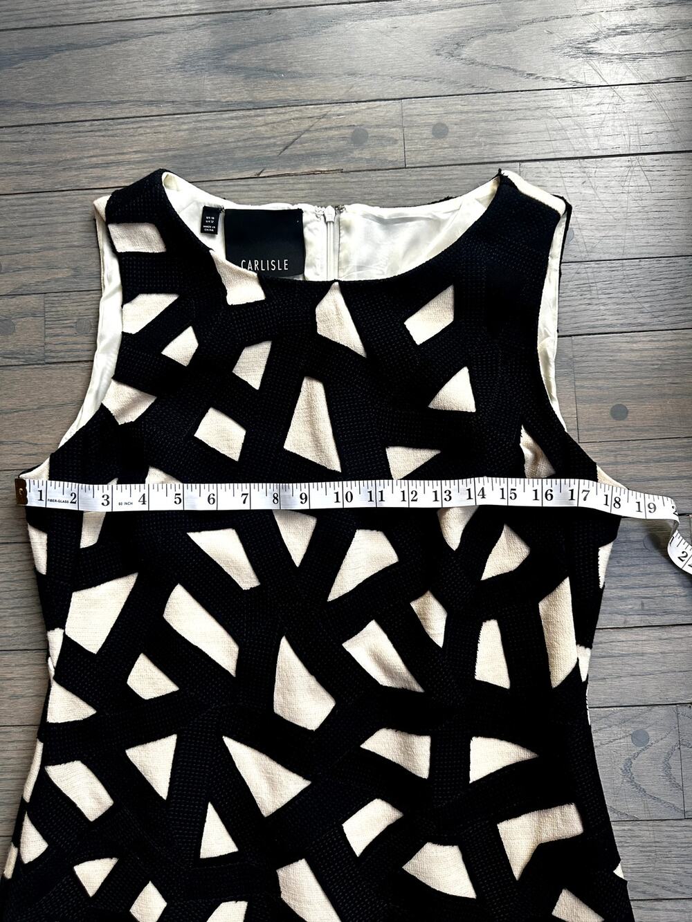 Carlisle Geometric Shift Dress Wool Cashmere Black and Cream size 10